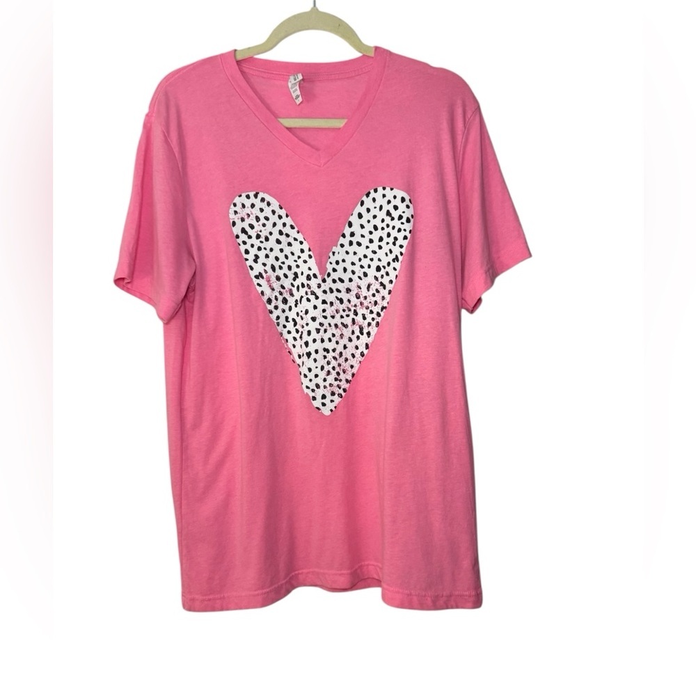 Bella Canvas V-Neck Dalmatian Print Heart Size L